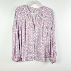Boden Gray Pink Design Button Front Blouse Women’s Career Office Wear Size 6